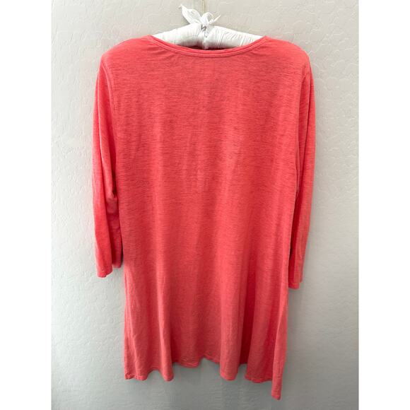EILEEN FISHER | Coral Orange Organic Cotton Hemp Slub V-Neck Tunic | Medium - Picture 4 of 6